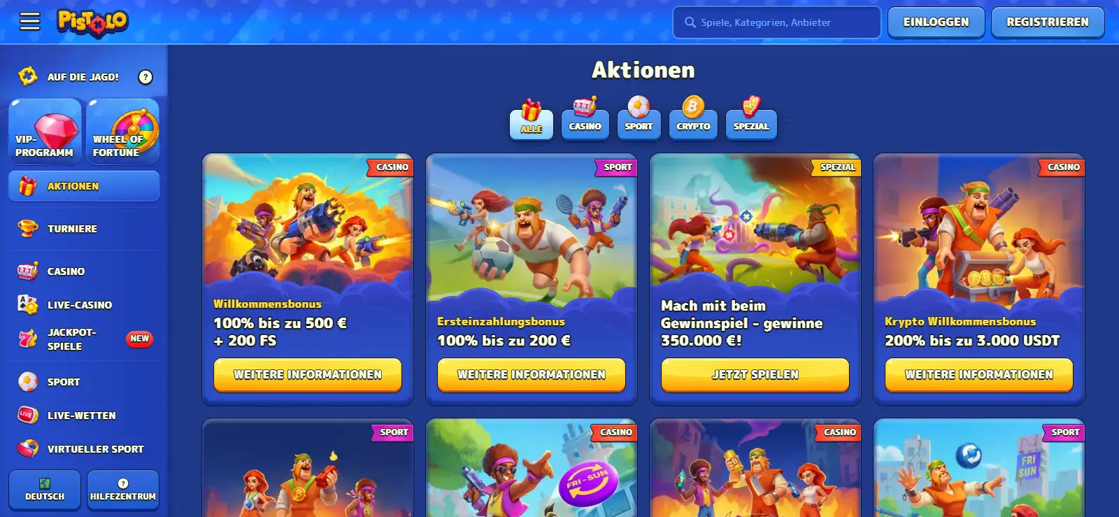 Pistolo Promotions mit verfügbaren Aktionen