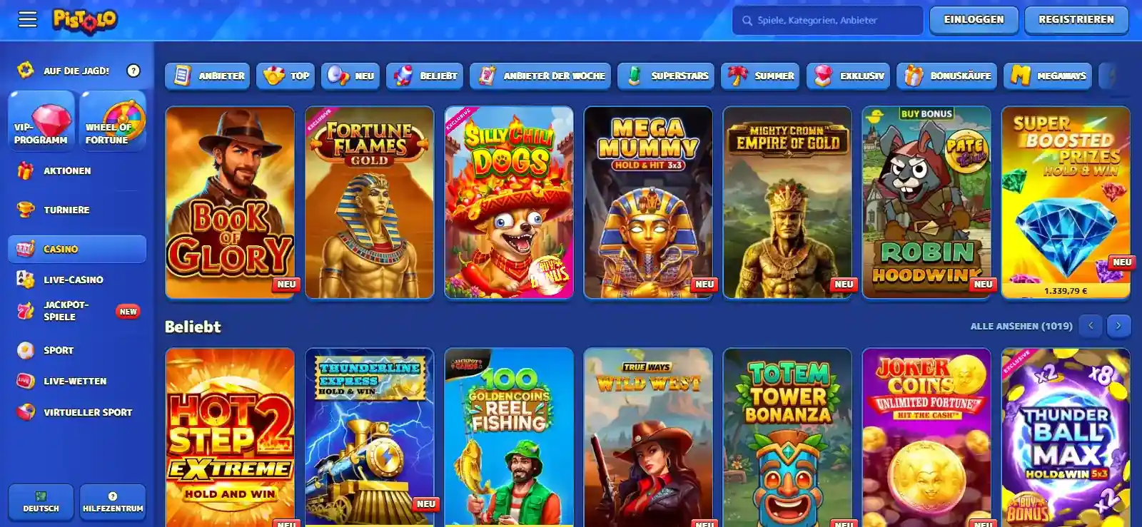 Pistolo Spiele 2026: 13.000+ Games und 100+ Anbieter